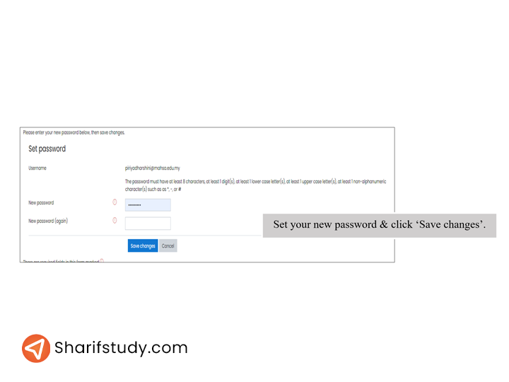 How to set new password in Mahsa Lms system