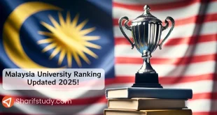 Trophy on books with Malaysian flag - Malaysia University Rankings 2025 by SharifStudy.